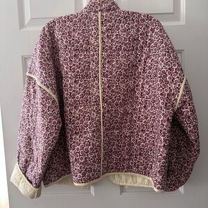Free People Purple Floral Bomber Jacket with Cream Trim